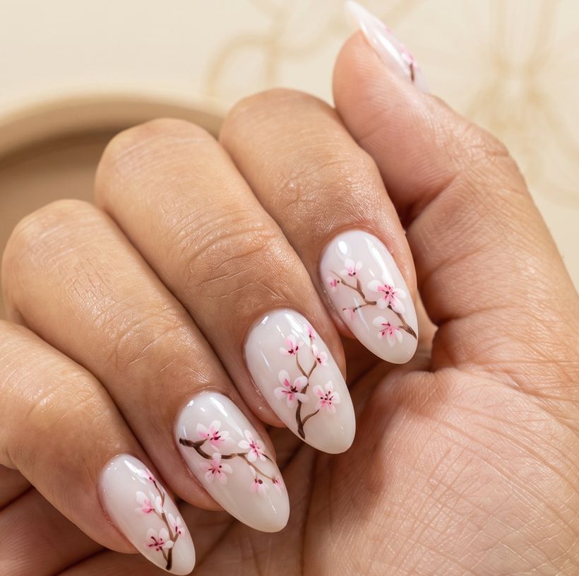 Uñas con flores de cerezo